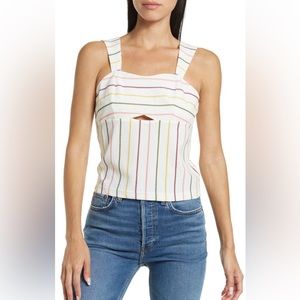 Walter Baker Multicolor Stripes Yellow White Pink Green Cutout Crop Tank Tops